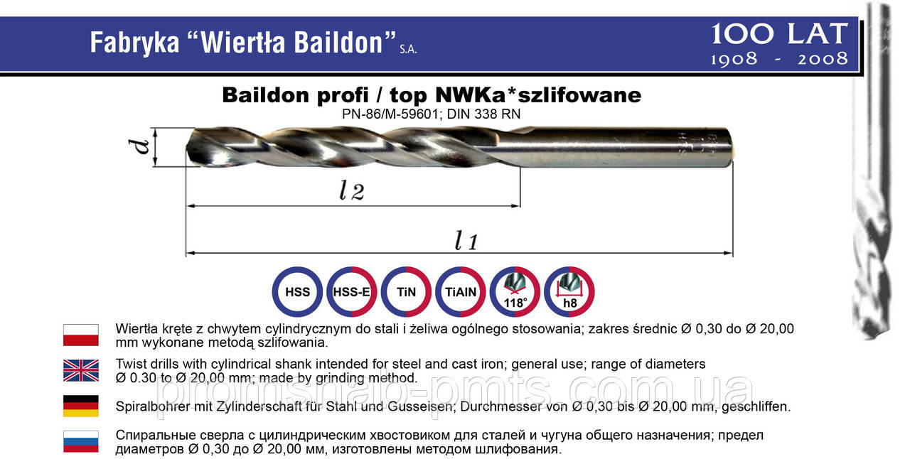 Свердло NWKa d 1,6-20 HSS шліфоване