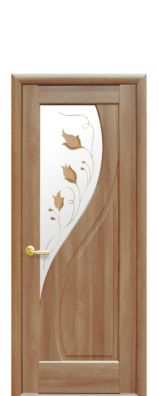 Дверне полотно Прима Золота Вільха зі склом сатин з малюнком Р1