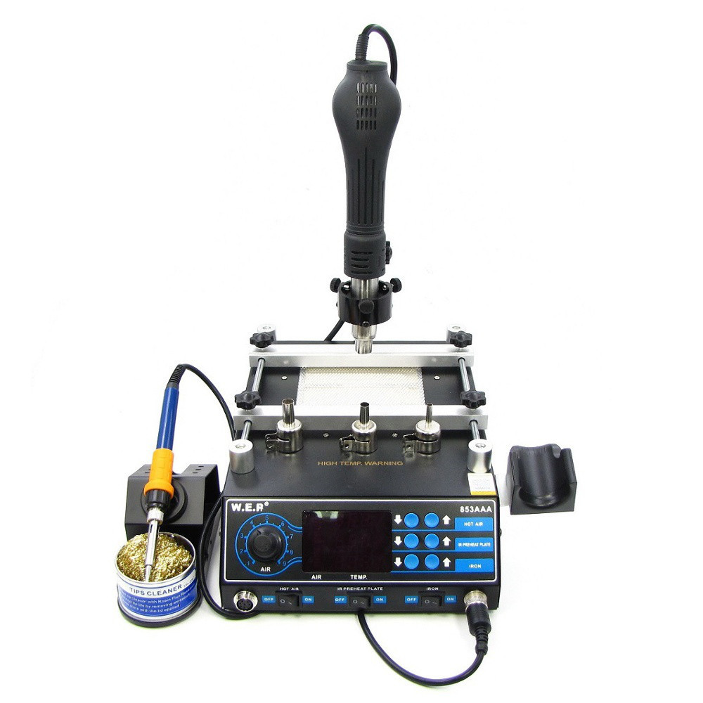 ІЧ-передавач плат з феном і паяльником WEP 853AAA (Розмір нагрівача 120 x 120 мм, фен із тримачем)