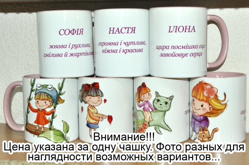 Чашка рожева ручка та серединка ім'я дівчинки та опис