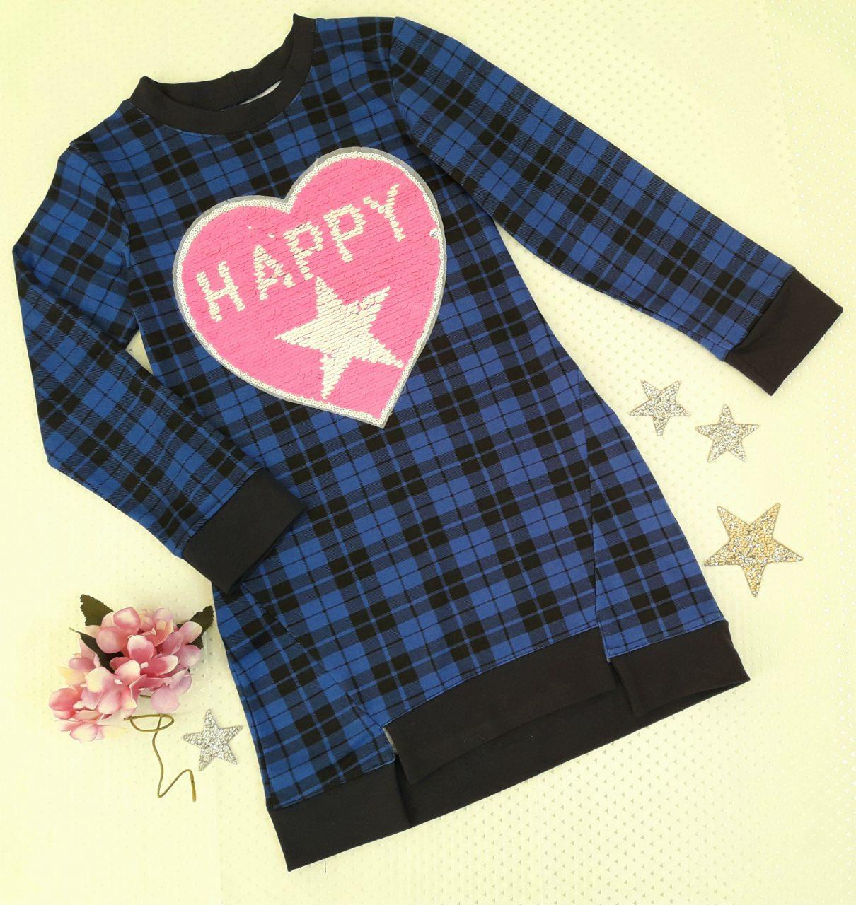 Туніка "HAPPY", розмір 122-140 принт в клітинку