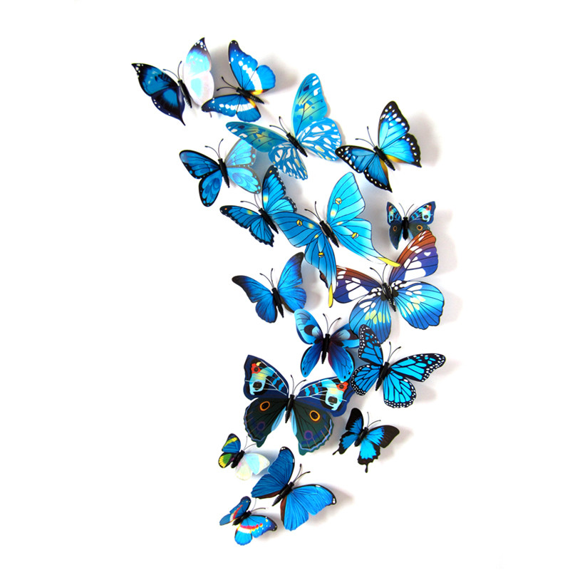 (12 шт) Набір метеликів 3D на магніті СИНІ кольорові