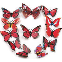 (12 шт) Набір метеликів 3D на магніті ЧЕРВОНІ кольорові