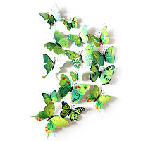 (12 шт) Набор бабочек 3D на магните ЗЕЛЕНЫЕ цветные