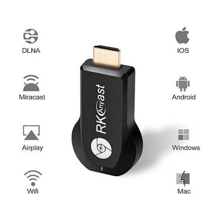 Медіаплеєр смарт ТВ бездротовий HDMI адаптер Медіаплеєр RKcast M9 TV Stick , фото 3