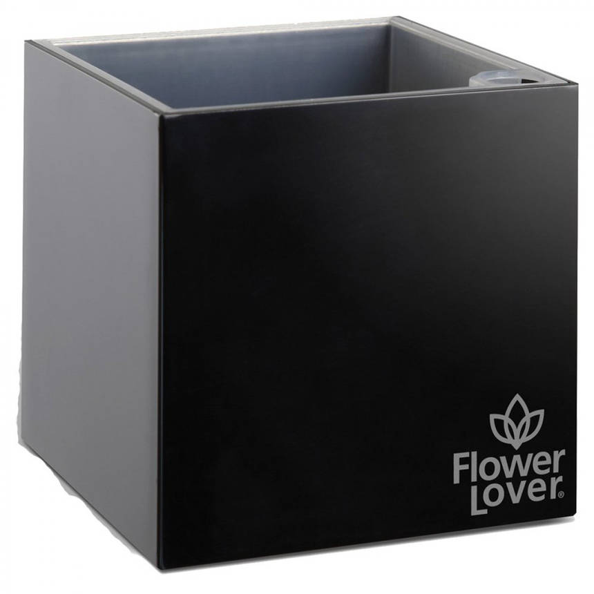 Вазон з системою автополиву Cubico Flower Lover 9х9х9 Flower Lover чорний глянцевий, фото 2
