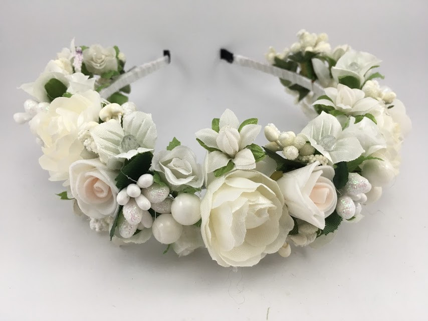 Віночок на голову з квітів молочний, фото 1
