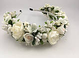 Віночок на голову з квітів молочний, фото 8