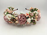 Віночок на голову з пудровими квіточками, фото 6