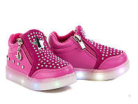 Туфли детские демисезонные для девочки, размер 24 (стелька 14,5 см), со светящейся подошвой.