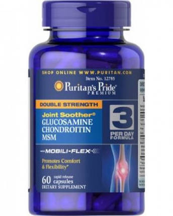 Глюкозамін хондроїтин МСМ Puritans Pride Double Strength Glucosamine Chondroitin&MSM 60 капсул., фото 1