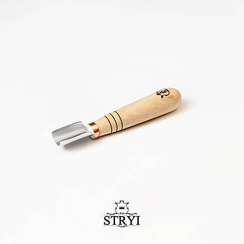 Коротка напівкругла рівна стамеска 25мм Адольфа Юр'єва для геометричного різьблення по дереву