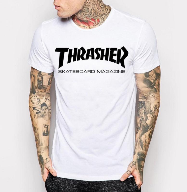 Футболка чоловіча "Thrasher", трешер біла з чорним лого