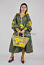 Бохопла вишиванка льон етно, бохостиль, вишиті плаття вишиванка, плаття оливкове, фото 3