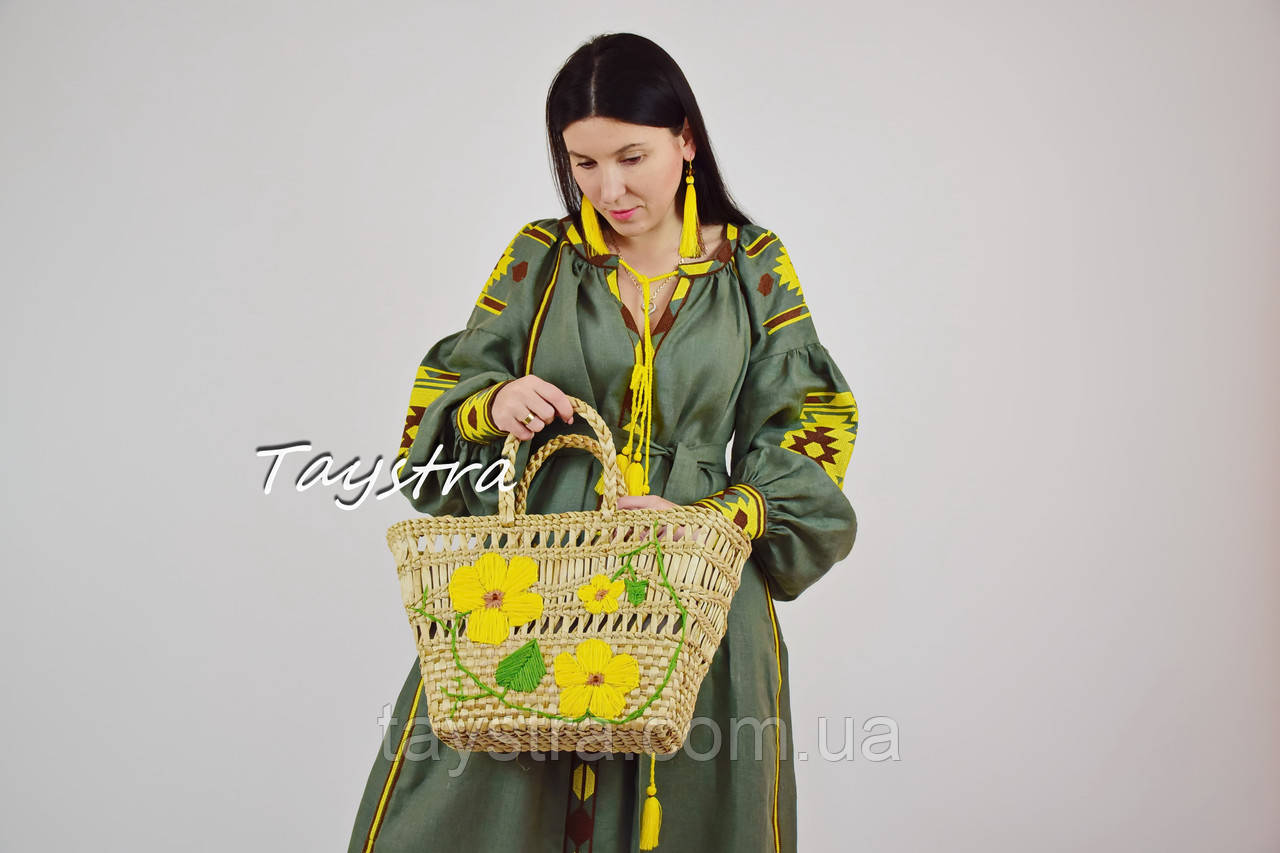 Бохопла вишиванка льон етно, бохостиль, вишиті плаття вишиванка, плаття оливкове