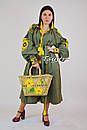 Бохопла вишиванка льон етно, бохостиль, вишиті плаття вишиванка, плаття оливкове, фото 2