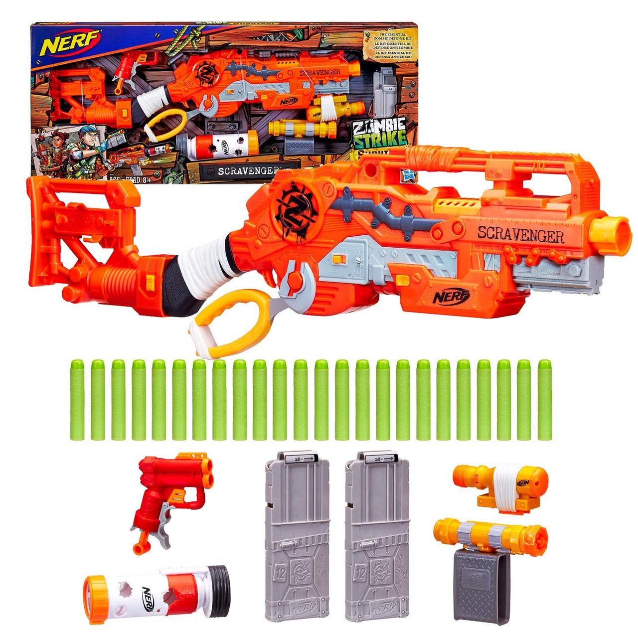 Бластер Нерф Зомбі Вибілий Hasbro Nerf Scravenger Zombie Strike Blaster E1754