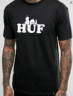 Футболка мужская Huf, хаф черная с белым лого