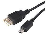 Шнур гніздо USB тип А -штекер mini USB 5pin тип В, 1,5 метра, прозорий