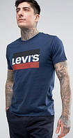 Брендова футболка LEVIS, левіс, темно-синя, червоне лого, чоловіча, літня, бавовна