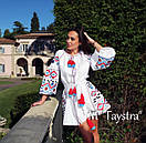 Біле коротке плаття вишиванка бохо стиль етно, вишите плаття льон, вишита біла сукня, фото 3