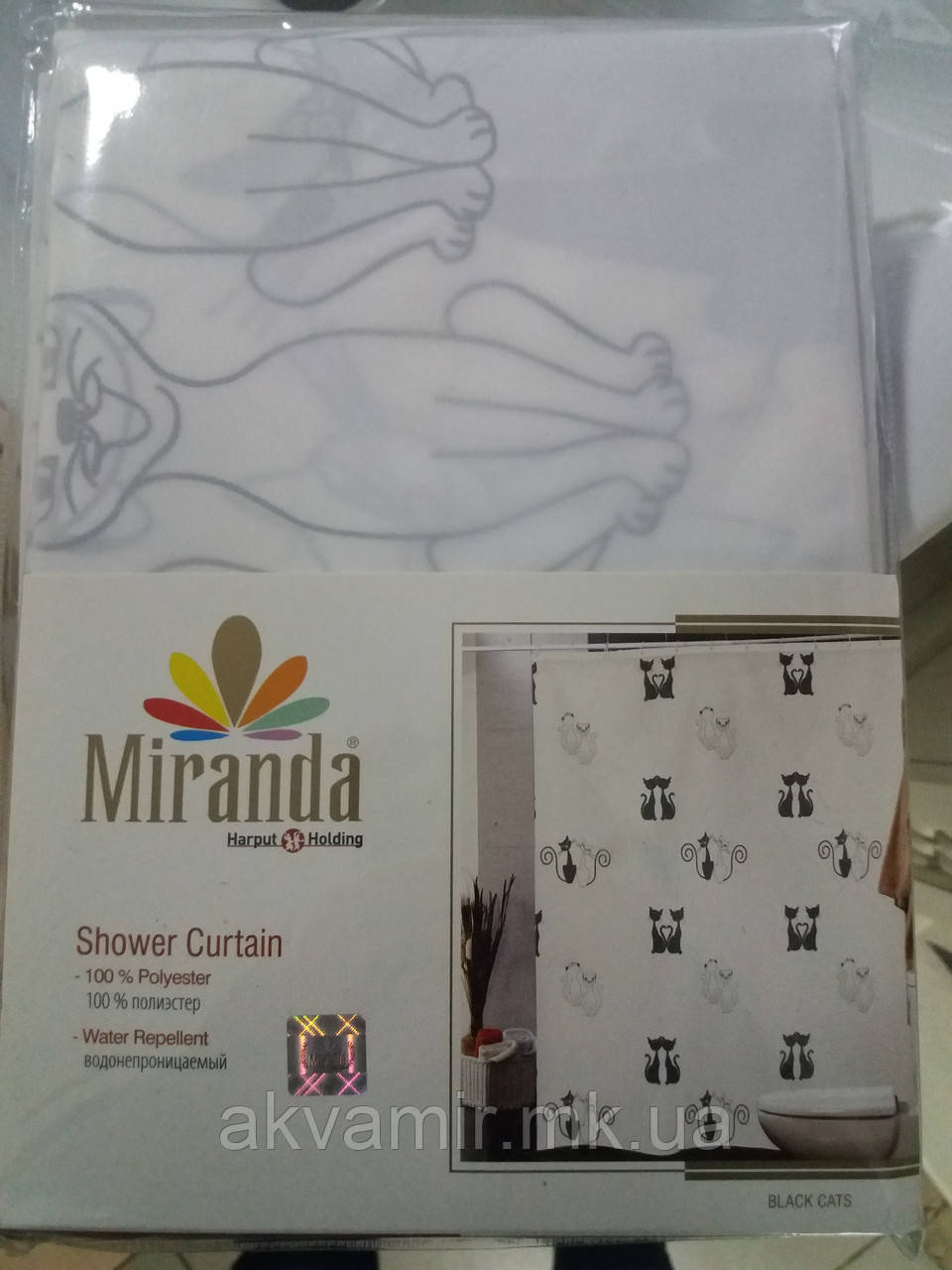 Штора для ванної Miranda BLACK CATS (Туреччина) 180х200 см, біло/чорна