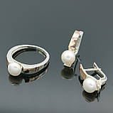 Срібна каблучка та сережки з золотими вставками та перлами Хай-тек, фото 3