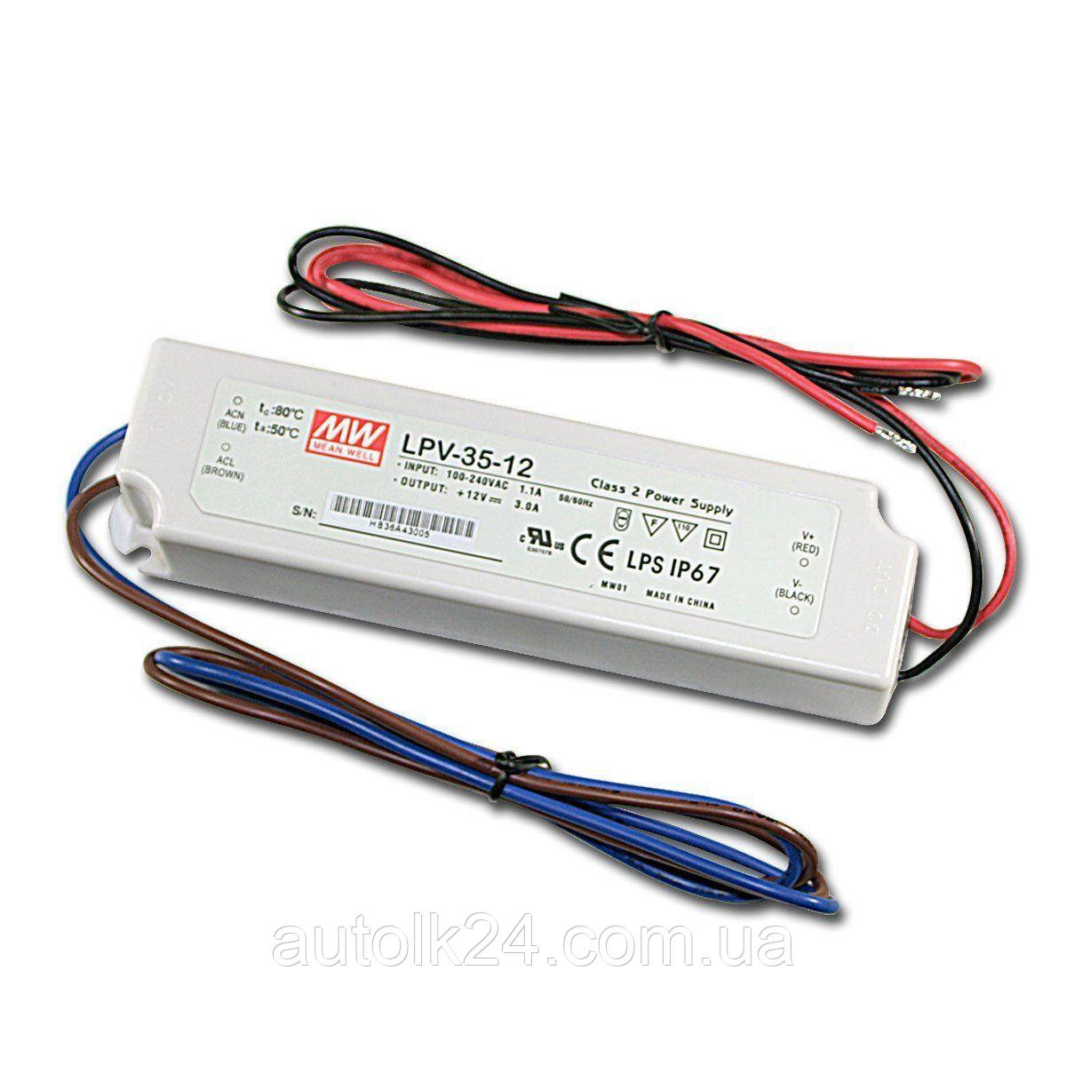 Блок живлення герметичний MW Mean Well LPV -35W-12V-3A IP67