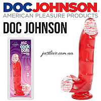 Гелевий фалоімітатор Doc Johnson Jelly Jewels Cock and with Balls Suction Cup Red 16см