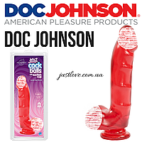 Гелевий фалоімітатор Doc Johnson Jelly Jewels - Cock and with Balls Suction Cup - Red