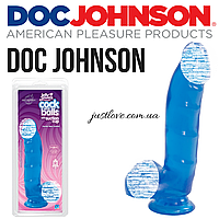 Гелевий фалоімітатор на присосці Doc Johnson Jelly Jewels Cock and with Balls Suction Cup Blue 16см