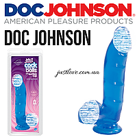 Гелевий фалоімітатор на присосці Doc Johnson Jelly Jewels - Cock and with Balls Suction Cup - Blue