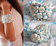 "Біло-блакитний жасмин" браслет з квітами для нареченої чи дружки.