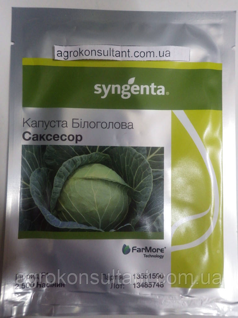 Насіння капусти Саксесор F1 (Syngenta), 2 500 насінин ― середньопізня (110-115 днів), білокачанна