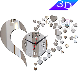 Настінний 3D годинник із дзеркальним ефектом "Аmour" - 3Д годинник наклейка, незвичайний годинник стікери 40х50 см