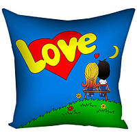 Подушка "Love is..." (синяя) - Подарок для влюбленных - Любимому подарок - Подарок на 14 февраля