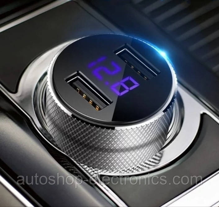 Автомобільний зарядний 2хUSB + тестер напруги (вольтметр) + вихідний струм, фото 1