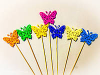 Бабочки декор на палочке. 7 цветов. Пасхальный декор на палочке из пластика