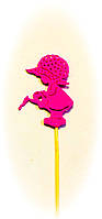 Дівчинка з лійкою декор на паличці. 7 кольорів. Великодній декор на паличці з пластику Рожевий