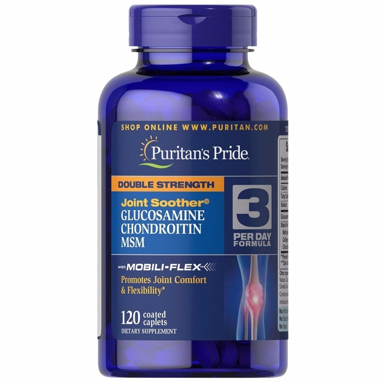 Хондропротектор Puritan's Pride Glucosamine Chondroitin MSM Double Strength 120 tabs, фото 1