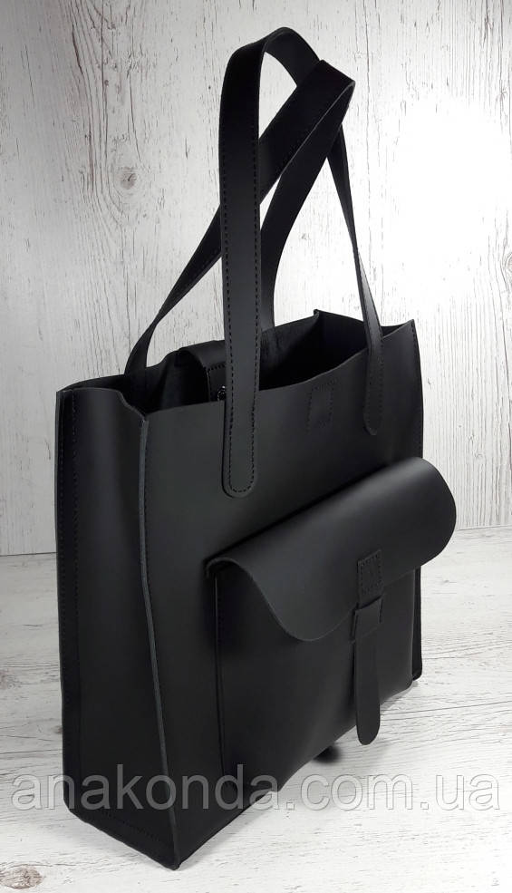 161-1 Сумка жіноча натуральна шкіра, чорний матовий, червона підкладка формат А 4 +