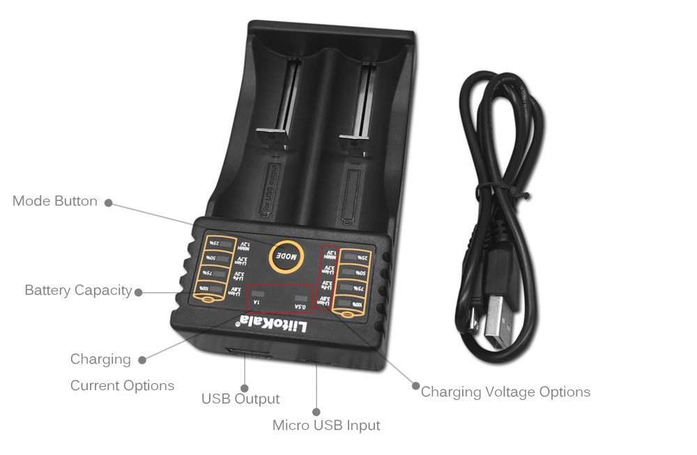 Зарядний пристрій LiitoKala Lii-202 для АА, ААА, 18650, 16340 від USB
