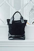Женская сумка кожаная 40 черная замша/наплак