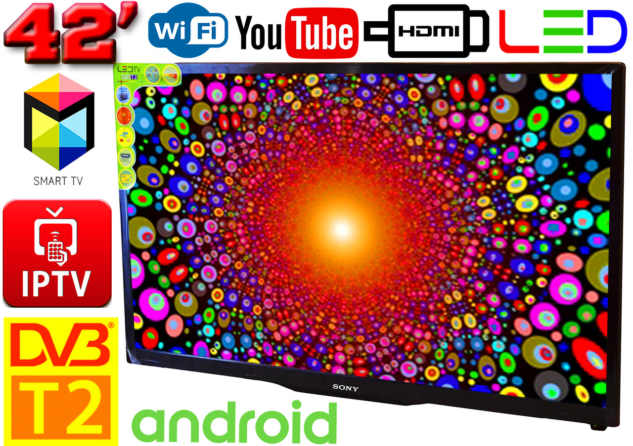 Телевизор SmartTV SONY 42" 4K, 3840x2160,LED, IPTV, Android 13, T2, WIFI, USB, HDMI КОРЕЯ! - фото 1 - id-p919123065