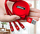 Универсальный вытяжной USB кабель Cafele 3 в 1 Iphone+microUSB+Type C, 1.2 м, красный., фото 3