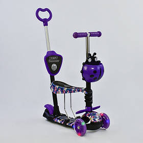 Самокат-біговел 5в1 Best Scooter 19870 з батьківською ручкою та сидінням, підсвітка коліс