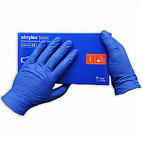 Рукавички нітрилові, однорразовые сині NITRYLEX, 100 шт в упаковці, розмір — L