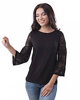 Блузка жіноча чорна з мереживними рукавами