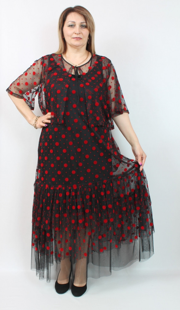 Чорне жіноче плаття сітка в червоному горох виробництва Туреччина, розміри 52-64