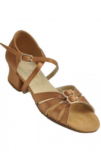 Туфлі танцювальні для дівчинки на блок-каблуці бежеві сатин, фото 1